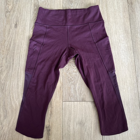Athleta Pants - Athleta Women's Maroon Crop Leggings Stretch Pockets Logo Size‎ Medium Tall